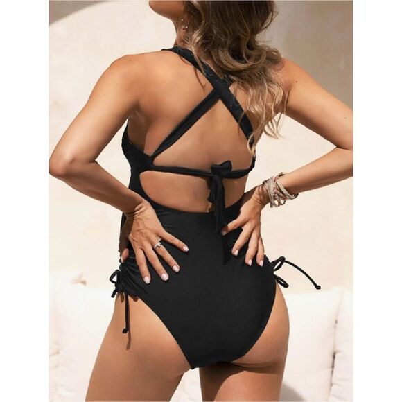 Cupshe Maternity Black One Piece Swimsuit Size Medium New - Picture 2 of 6